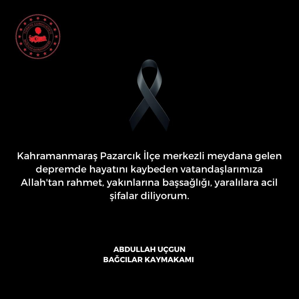 Kaymakamımız Abdullah UÇGUN'un Başsağlığı Mesajı